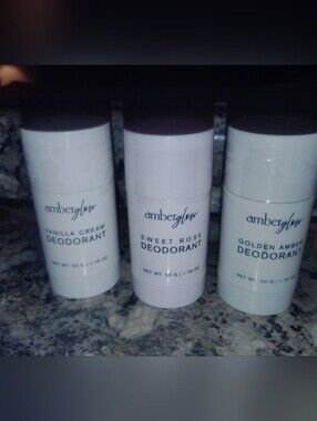 Amber glow women's deodorant set includes all three vanilla cream / Sweet Rose /